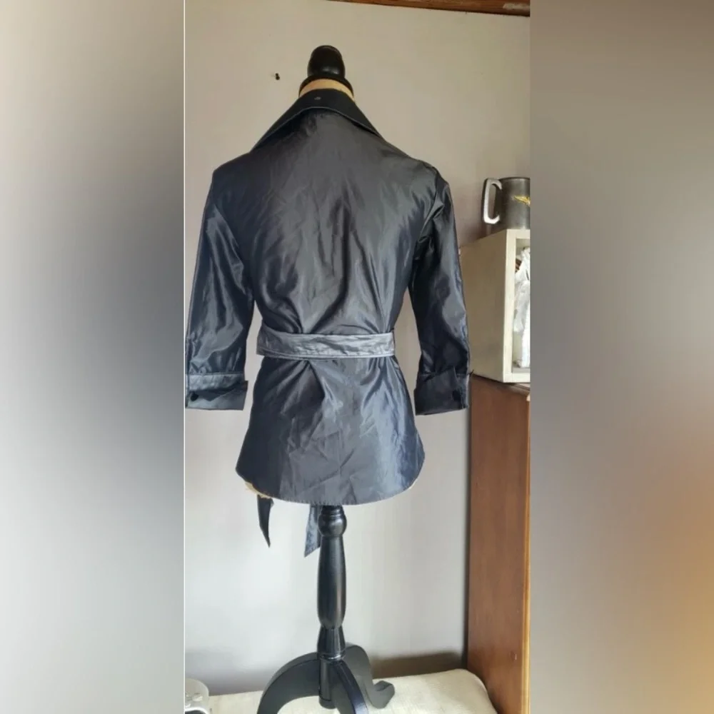 Zara Basic Satin Look Collared Wrap Blouse Black 3/4 Sleeves Bow Tie Waist - Picture 2 of 10